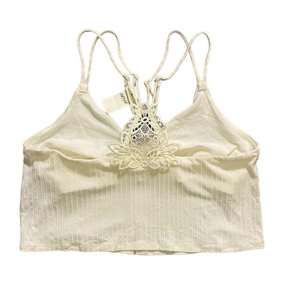 Aerie White Ribbed Lace Appliqué Back Crop Top Bralette NWT Size Medium - Picture 5 of 9